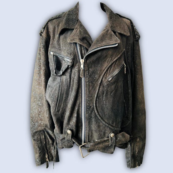 GRANCY】Distressed Suede Rider＇s Jacket Vintage Suede Biker