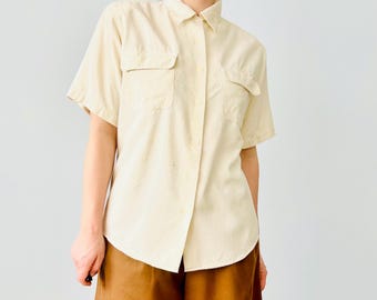 Vintage Silk Textured Utility Shirt With Short Sleeves Size S