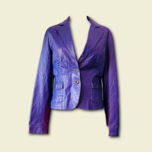 Blazer en cuir véritable violet vintage/veste en cuir pour femme, fabriqué en Italie, taille S/M