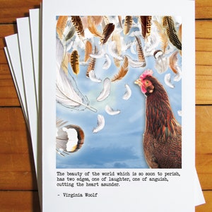 Literarisches Huhn Grußkarte - Virginia Woolf; Die Schönheit der Welt