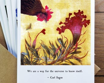 Literary Chicken Card: Carl Sagan Quote, Unique Art Greeting Card