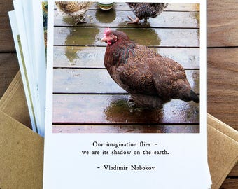 Literary Chicken Greeting Card - Vladimir Nabokov quote: Imagination Flies