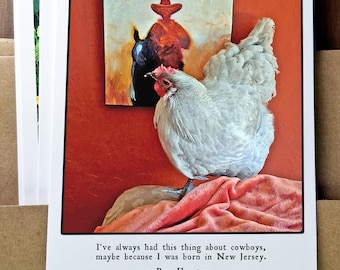 Literary Chicken Card: Pam Houston quote, Handmade Chicken Art