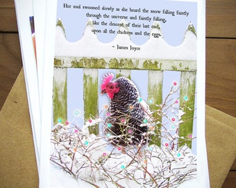 Literary Chicken Greeting Card - James Joyce; Her Soul Swooned Slowly As She Heard The Snow Falling Faintly