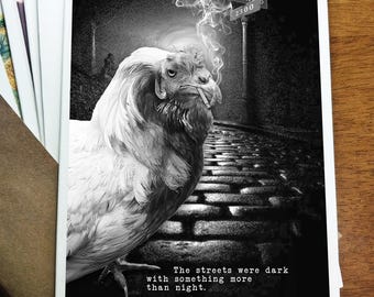 Raymond Chandler Chicken Art Greeting Card: Noir Literary Quote