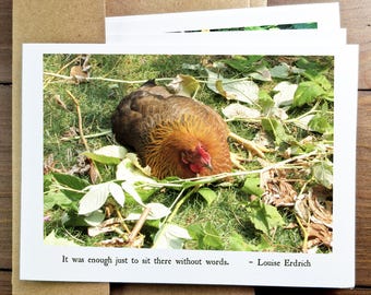 Literary Chicken Card: Louise Erdrich quote, Handmade Chicken Art