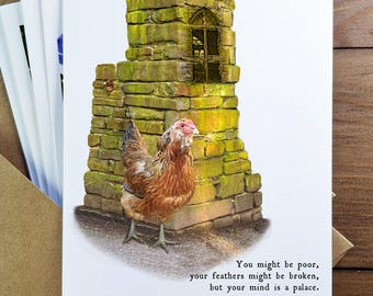 Literary Chicken Greeting Card: Frank McCourt quote; Your mind is a palace