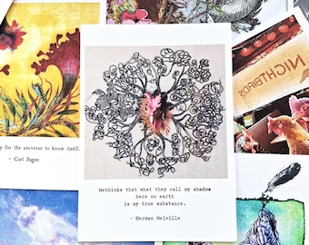 Literary Chicken Greeting Cards - Set of 5 assorted - you choose, Handmade Chicken Art