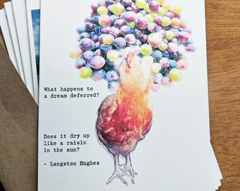 Literary Chicken Greeting Card: Langston Hughes - What happens to a dream deferred? Does it dry up like a raisin in the sun?