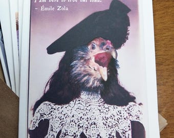 Literary Chicken: Birthday Cards volume 2, Greeting Card Set of 5 - Handmade Chicken Art