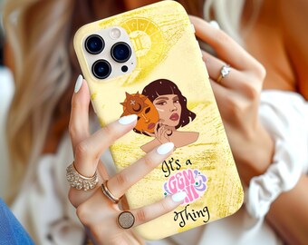 Gemini Zodiac Astrology iPhone Case. Cute Celestial Retro Aesthetic Phone Cover. Groovy Yellow Sturdy Protective Phone Case. Gift for Friend