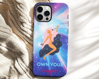Celestial Galaxy Space iPhone Case. Witchy Zodiac Astrology Phone Cover. Positive Quote Phone Case. Mother's Day Feminist Phone Case Gift.