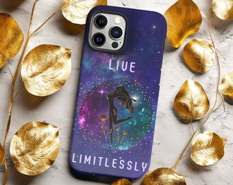 Celestial Galaxy Space iPhone Case. Astrology Stars Phone Cover. Positive Quote Phone Case. Motivational Live Limitlessly Phone Case Gift.