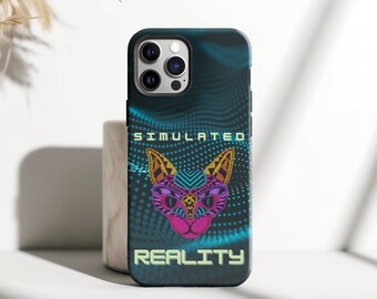 Unique Vaporwave iPhone Case. Cyberpunk Phone Case. Trippy iPhone Case. Psychedelic Phone Case. Cyber Cat Phone Case. Retro 80s Matrix Case.