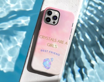 Celestial Witchy iPhone Case. Occult Wiccan Phone Case. Mystic Kawaii Phone Case. “Crystals Are a Girl’s Best Friend” Aesthetic iPhone Case.