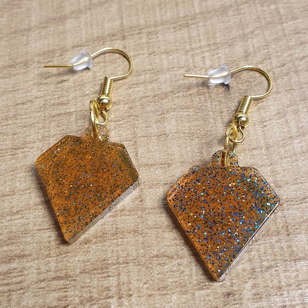 Boucles d'oreilles forme diamant orange/marron palettées