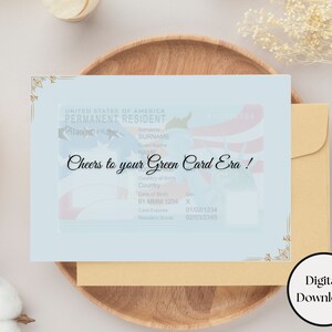 Tarjeta de felicitación para tarjeta verde estadounidense imprimible