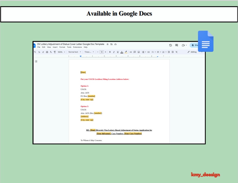 Cover Letter Template for Diversity Lottery (dv)-based Immigration ...
