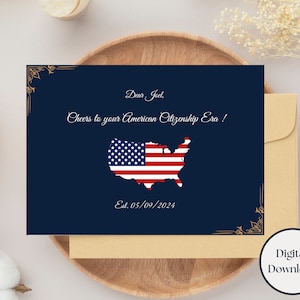 Tarjeta de felicitación de ciudadanía estadounidense personalizable e imprimible