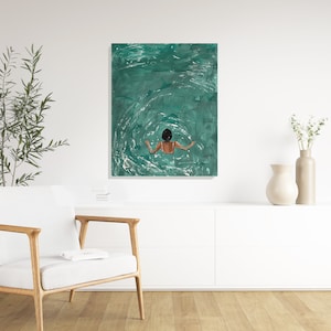 Girl Swimming Young Woman Canvas Print Pool Beach Vacation House Summer Cottage Seaside Seashore Tropical Ocean Coastal Wall Art Beach Decor