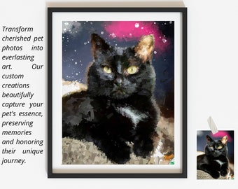 Pintura al óleo personalizada de foto Pintura de gato personalizada Comisión de retrato de mascota Póster moderno Amantes conmemorativos Regalo Ilustración única Mano