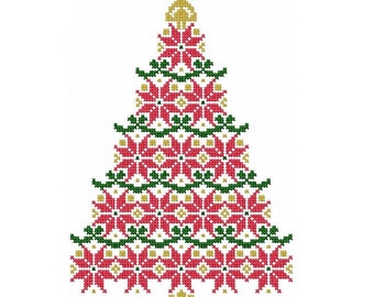 FICHIER numérique Cross Stitch Poinsettia arbre de Noël motif de broderie Machine dans cinq formats populaires