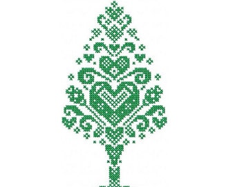 FICHIER numérique Cross Stitch coeurs arbre de Noël motif de broderie Machine dans six formats populaires