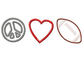 FICHIER numérique à la Machine broderie paix, amour et la conception de Football Applique 5 x 7 en cinq formats populaires