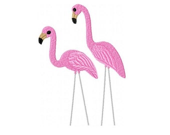 FICHIER numérique Machine broderie paire de flamants roses pelouse pelouse ornement rétro au milieu du siècle flamants fichier Art dans cinq formats populaires