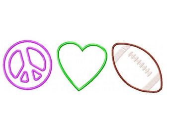 FICHIER numérique à la Machine broderie paix, amour et la conception de Football Applique 6 x 10 en cinq formats populaires