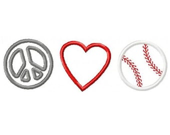 FICHIER numérique à la Machine broderie paix, amour et Baseball applique design 5 x 7 en cinq formats populaires