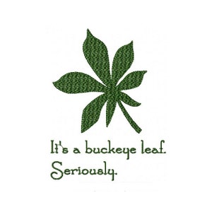 Puede incluir: Una hoja verde de buckeye con el texto "It's a buckeye leaf. Seriously."