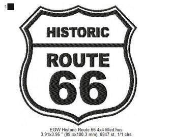 FICHIER numérique broderie Machine, Route 66, route signe, rétro, au milieu du siècle, fichier de broderie Machine monochromatique dans cinq formats populaires