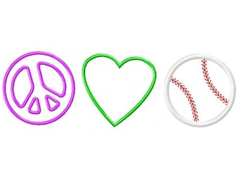 FICHIER numérique à la Machine broderie paix, amour et Baseball applique design machine à broder 6 x 10 en cinq formats populaires