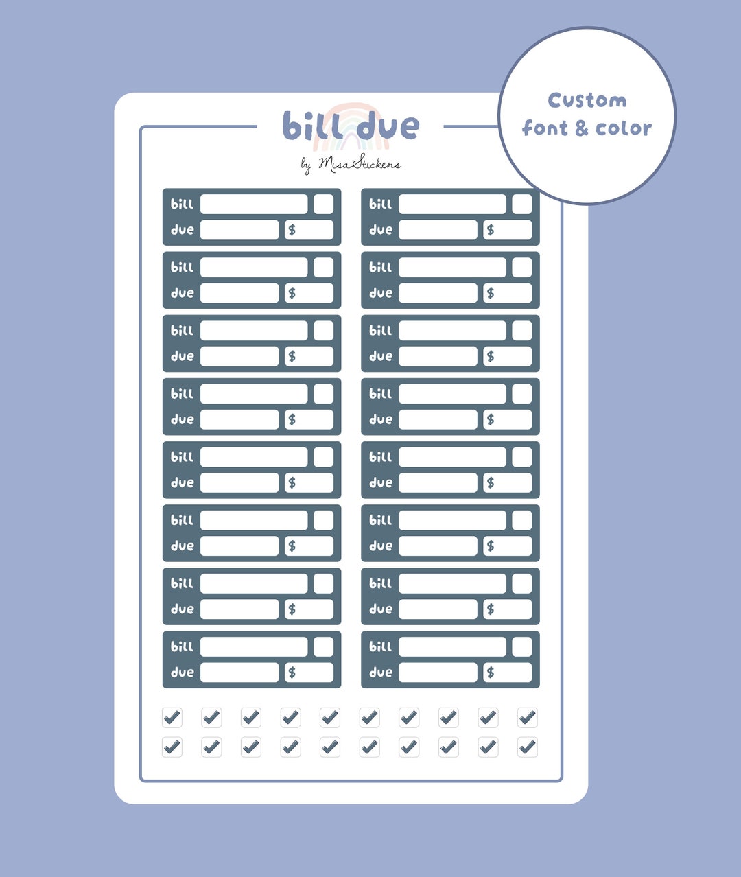 Custom Font and Color Bill Due Date Labels Finance Sticker Sheet for ...