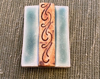 Celadon Scroll Pottery Brooch