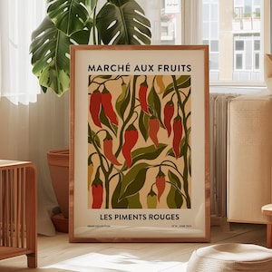 Red Chili Pepper Market Fine Art Print - Vintage-inspiriertes Küchen-Wanddekor mit kräftigen roten Paprikas und rustikalen botanischen Akzenten, würziges Dekor