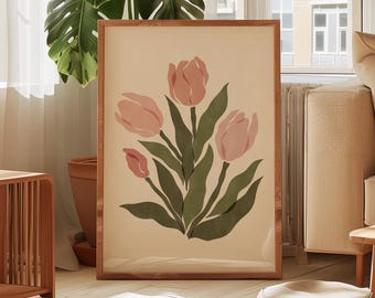 Tulips Fine Art Print – Abstract Floral Wall Art in Pink Hues, Modern Botanical Decor
