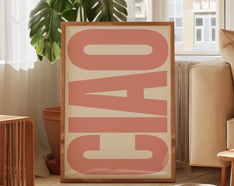 Ciao Italian Print – Retro Pink Typography, Travel Poster