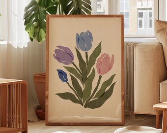 Tulips Fine Art Print – Abstract Floral Decor in a Spring Palette, Botanical Artwork