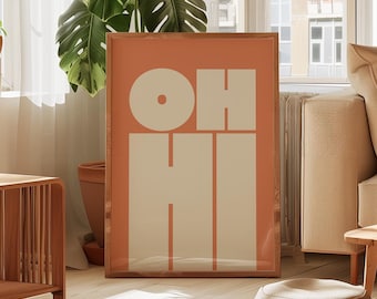 OH HI Typography Print – Retro Modern Terracotta Minimalist Poster