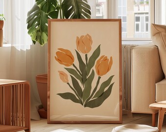 Tulips Fine Art Print – Abstract Floral Wall Art in Orange Hues, Modern Botanical Decor