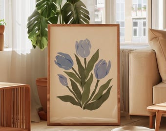 Tulips Fine Art Print – Abstract Floral Wall Art in Periwinkle Hues, Modern Botanical Decor