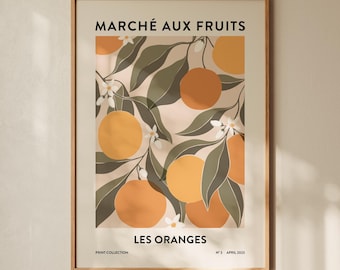 Vintage French Orange Market Art Print – Citrus Kitchen Decor