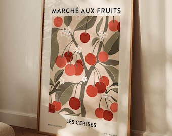 Cherry Fruit Market Art Print – Retro French Kitchen Botanical Wall Decor