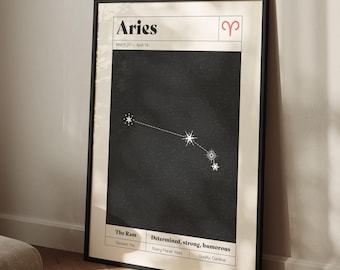 Stampa artistica della costellazione dell'Ariete - Segno zodiacale, decorazione murale celeste