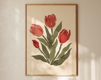 Tulips Fine Art Print – Abstract Floral Wall Art in Red Tones, Modern Botanical Decor
