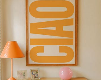 Ciao Print – Italian Retro Typography, Minimalist Yellow Poster