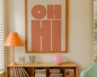 OH HI Typography Print – Retro Modern Terracotta Minimalist Poster