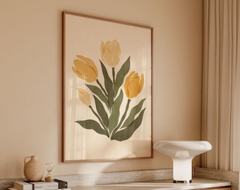 Tulips Fine Art Print – Abstract Floral Wall Art in Yellow Hues, Modern Botanical Decor